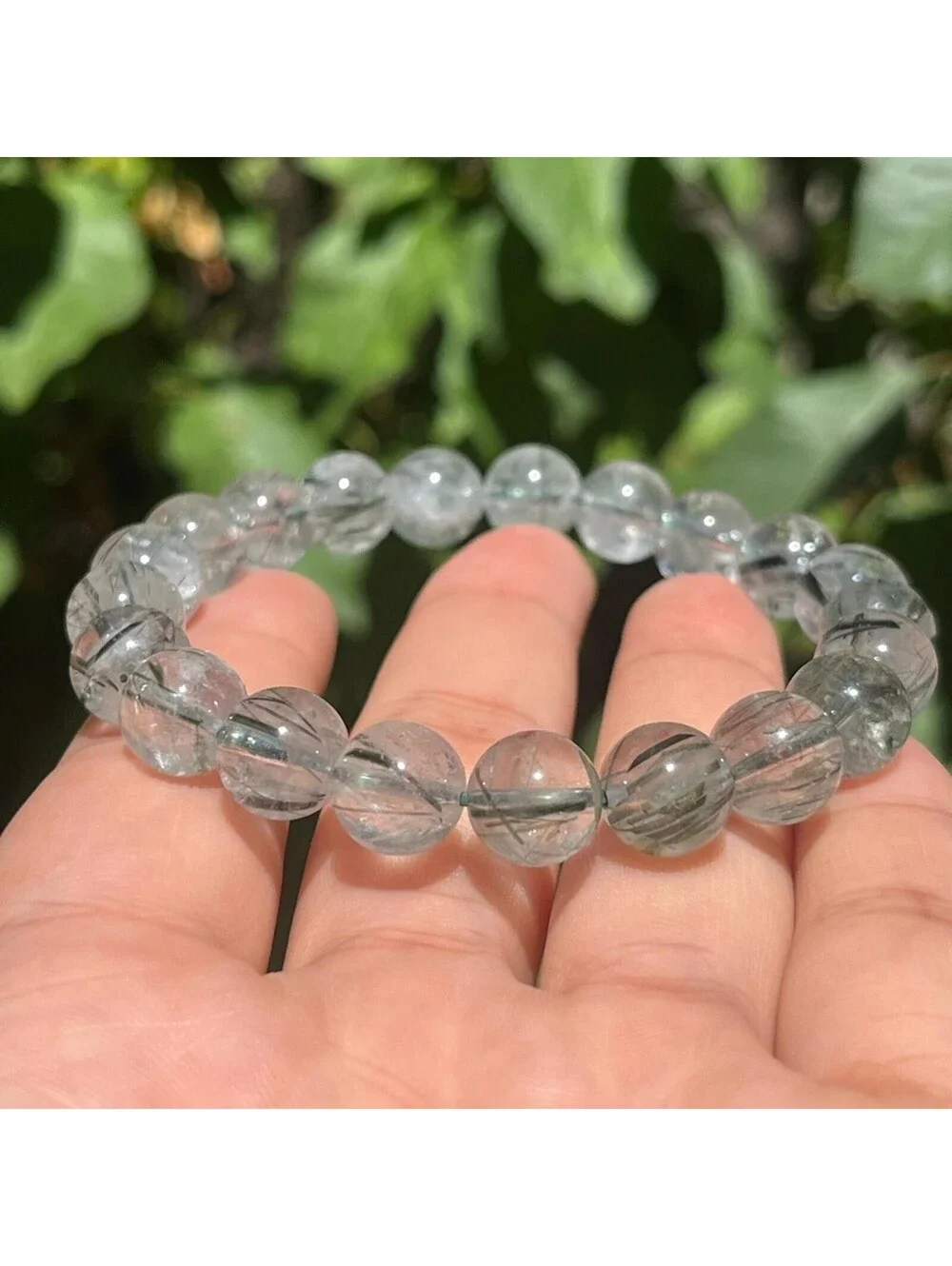 9.5mm stretchable green rutilated quartz bracelet 1832